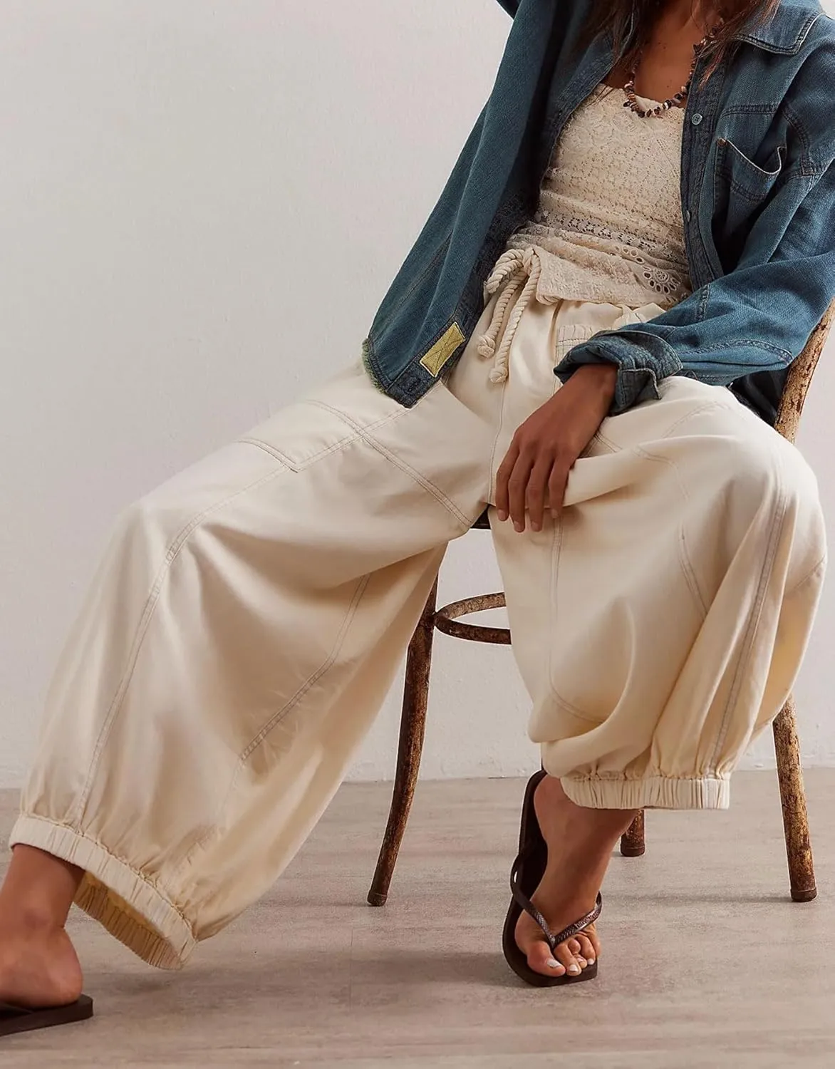 D-Sun Women Casual Loose Mid Rise Barrel Jeans Baggy Vintage Wide Leg Elastic Denim Pants Fashion Boyfriend Jeans