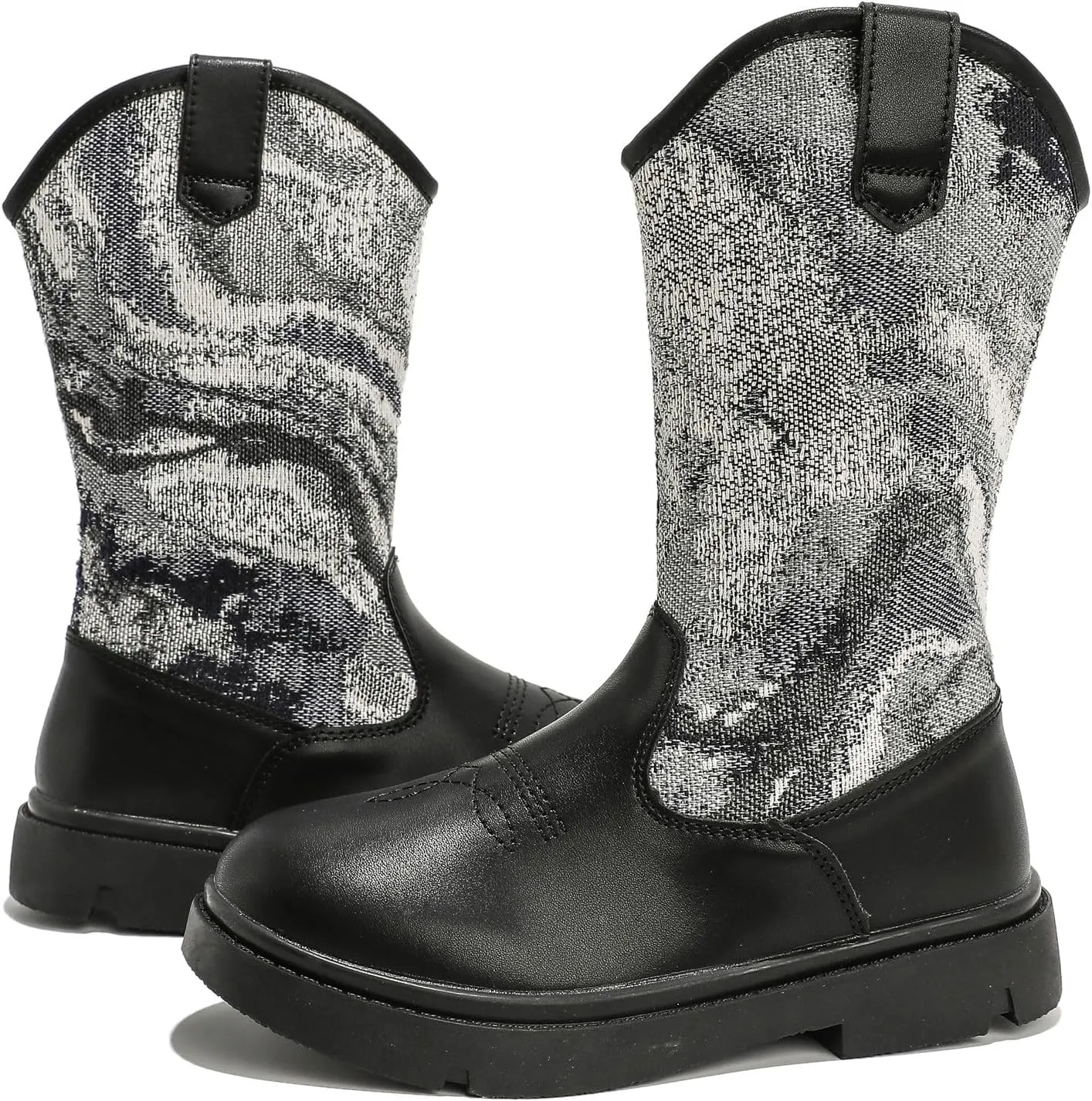 DADAWEN Boys Girls Cowboy Boots Bumps Embroidery Square Toe Mid Calf Western Cowgirl Boots Riding Shoes (Toddler Little Kid Big Kid)