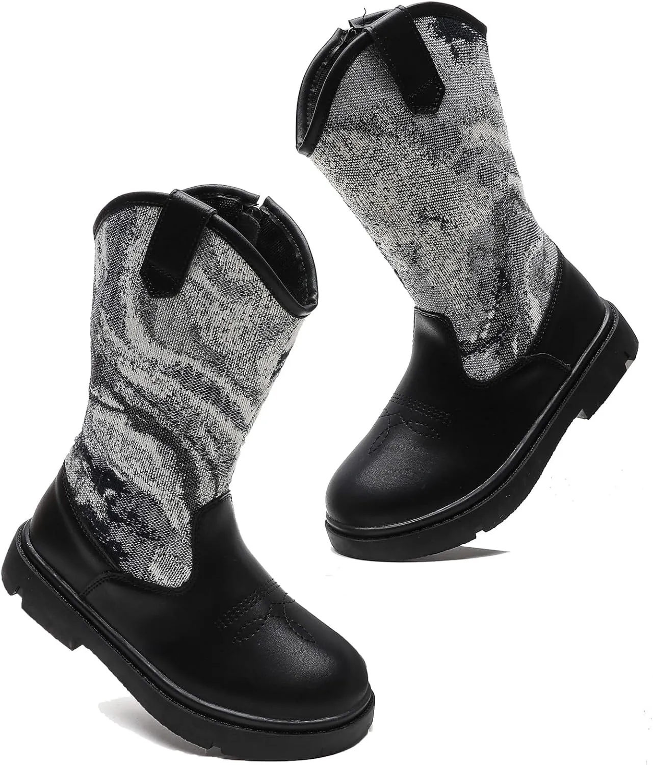 DADAWEN Boys Girls Cowboy Boots Bumps Embroidery Square Toe Mid Calf Western Cowgirl Boots Riding Shoes (Toddler Little Kid Big Kid)