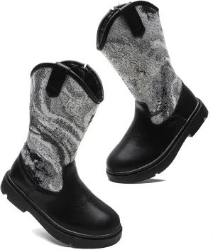 DADAWEN Boys Girls Cowboy Boots Bumps Embroidery Square Toe Mid Calf Western Cowgirl Boots Riding Shoes (Toddler Little Kid Big Kid)