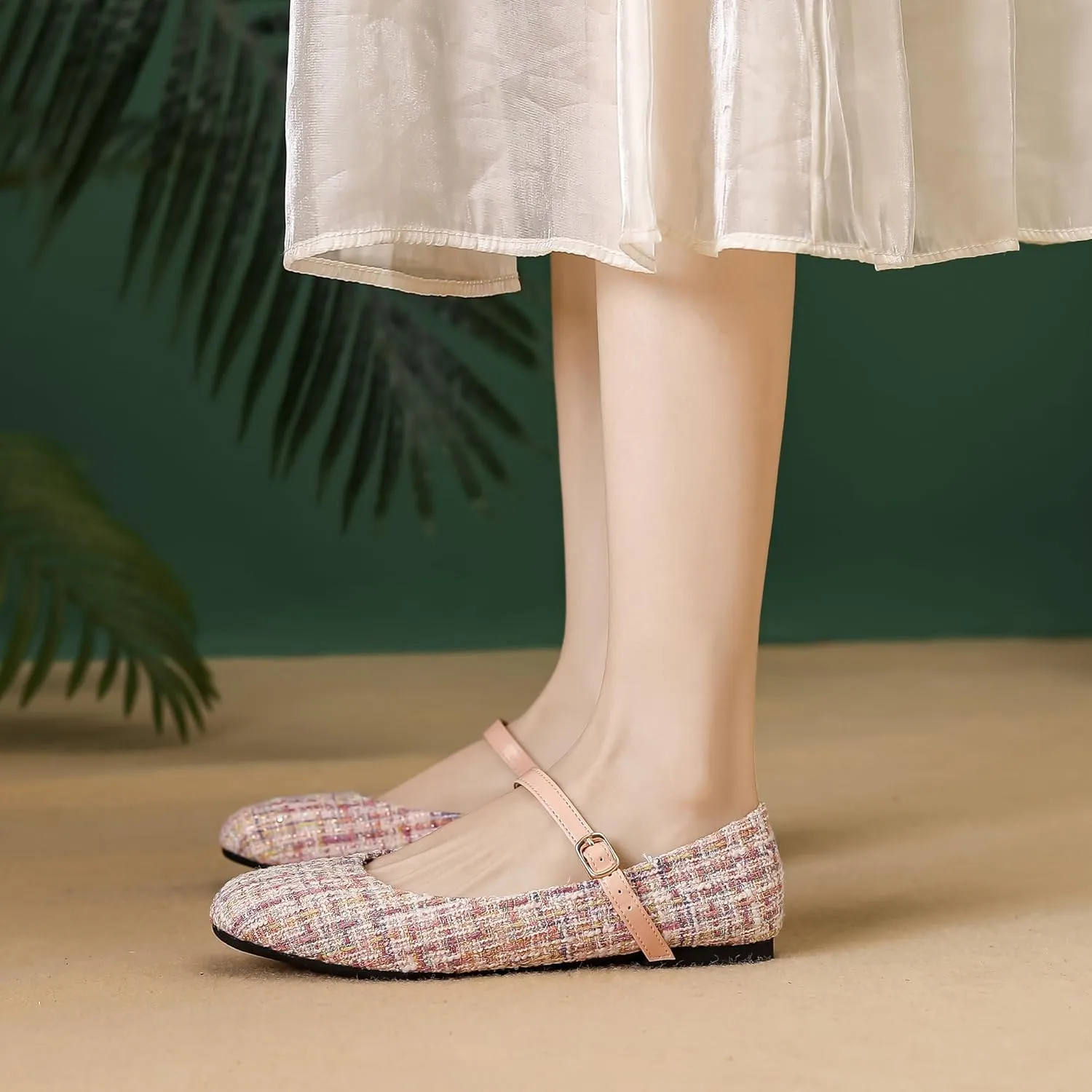 Dear Time Mary Jane Flats for Women Ballets Flats Strap Shoes Dressy Comfortable Square Toe Mary Jane Buckle Flats Shoes