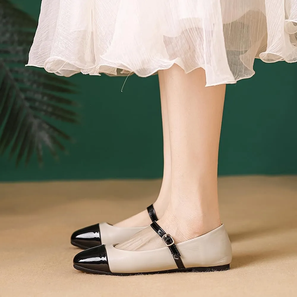 Dear Time Mary Jane Flats for Women Ballets Flats Strap Shoes Dressy Comfortable Square Toe Mary Jane Buckle Flats Shoes