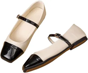 Dear Time Mary Jane Flats for Women Ballets Flats Strap Shoes Dressy Comfortable Square Toe Mary Jane Buckle Flats Shoes