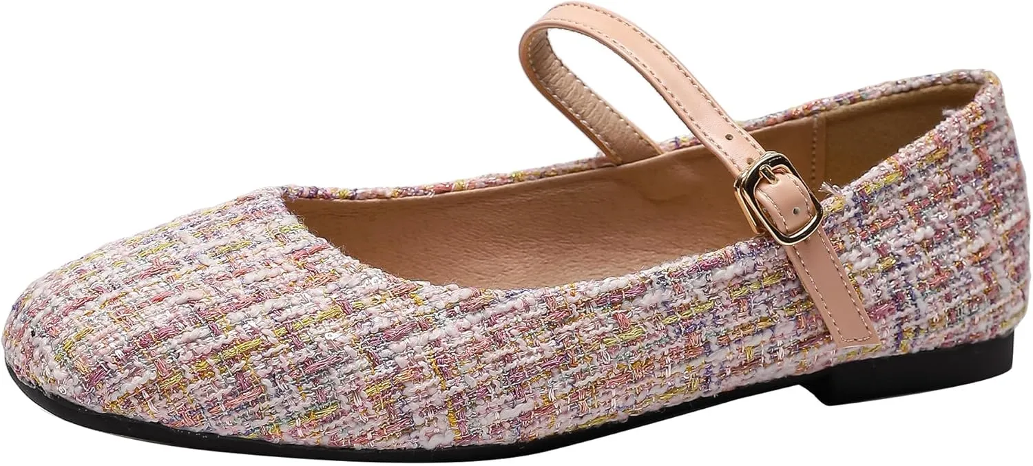 Dear Time Mary Jane Flats for Women Ballets Flats Strap Shoes Dressy Comfortable Square Toe Mary Jane Buckle Flats Shoes