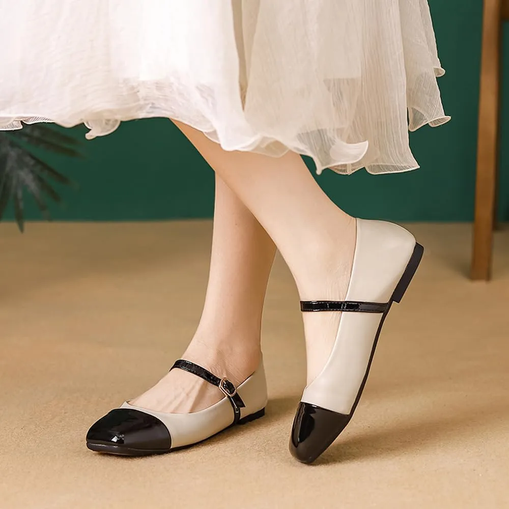 Dear Time Mary Jane Flats for Women Ballets Flats Strap Shoes Dressy Comfortable Square Toe Mary Jane Buckle Flats Shoes