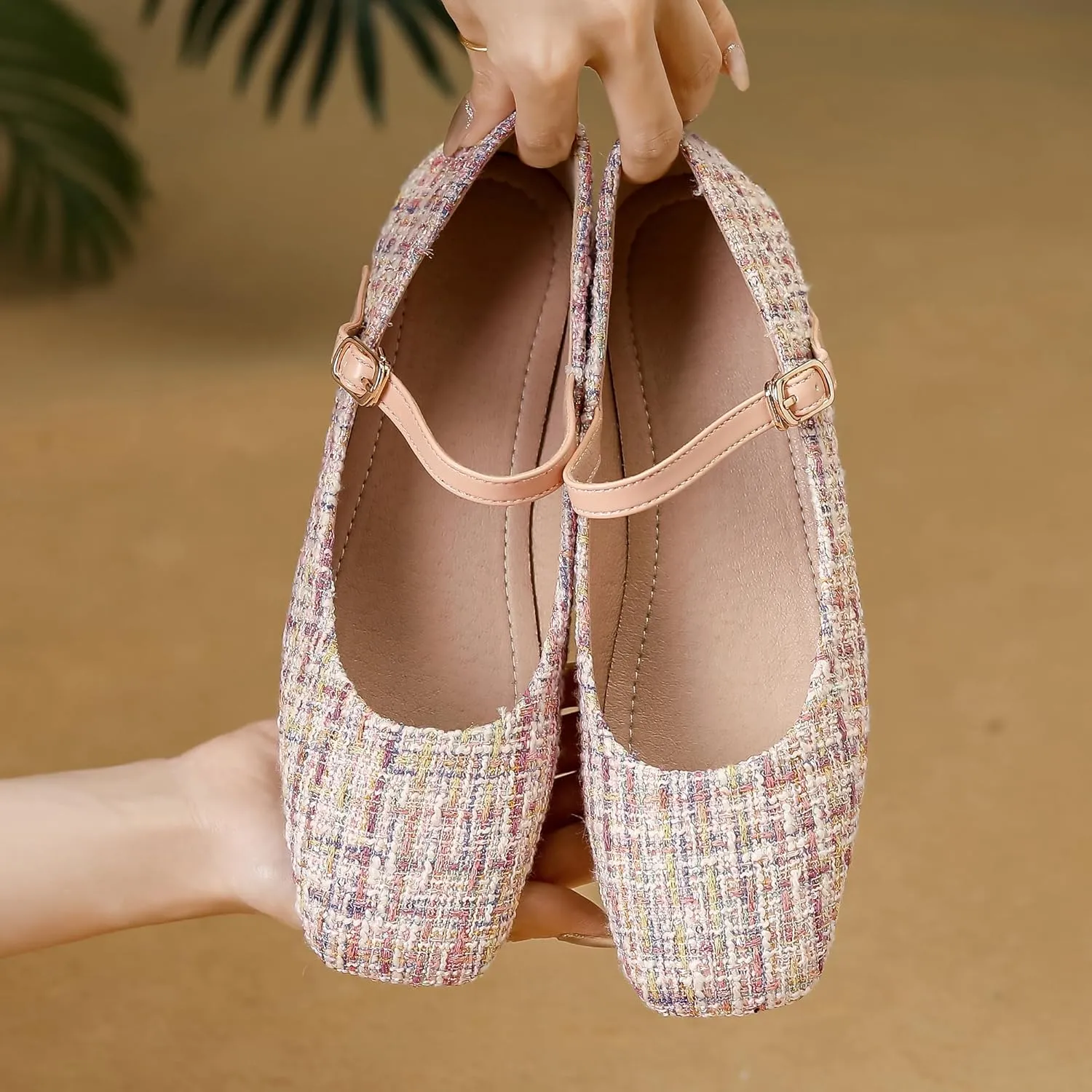 Dear Time Mary Jane Flats for Women Ballets Flats Strap Shoes Dressy Comfortable Square Toe Mary Jane Buckle Flats Shoes