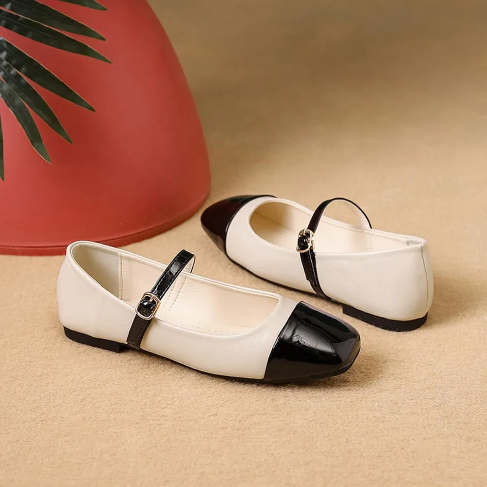 Dear Time Mary Jane Flats for Women Ballets Flats Strap Shoes Dressy Comfortable Square Toe Mary Jane Buckle Flats Shoes