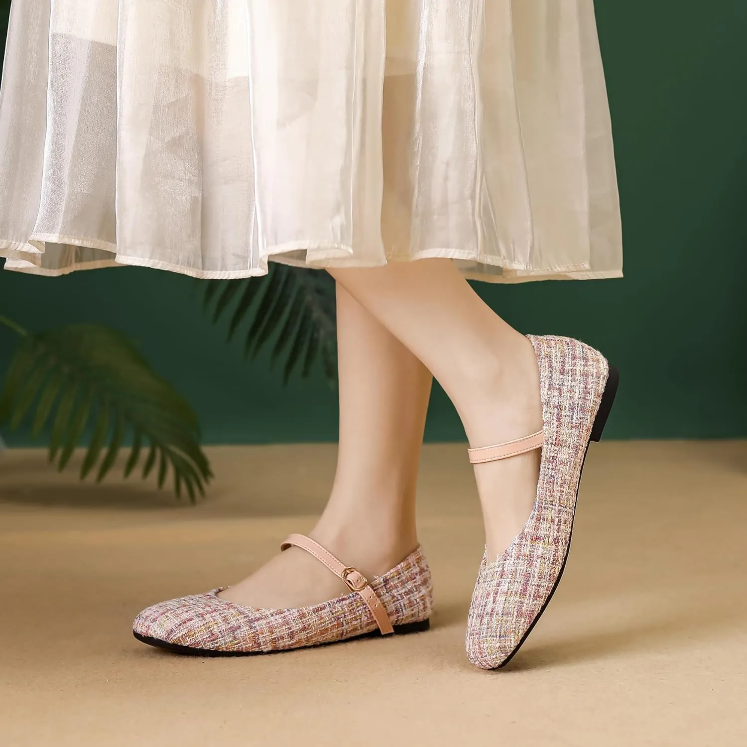 Dear Time Mary Jane Flats for Women Ballets Flats Strap Shoes Dressy Comfortable Square Toe Mary Jane Buckle Flats Shoes