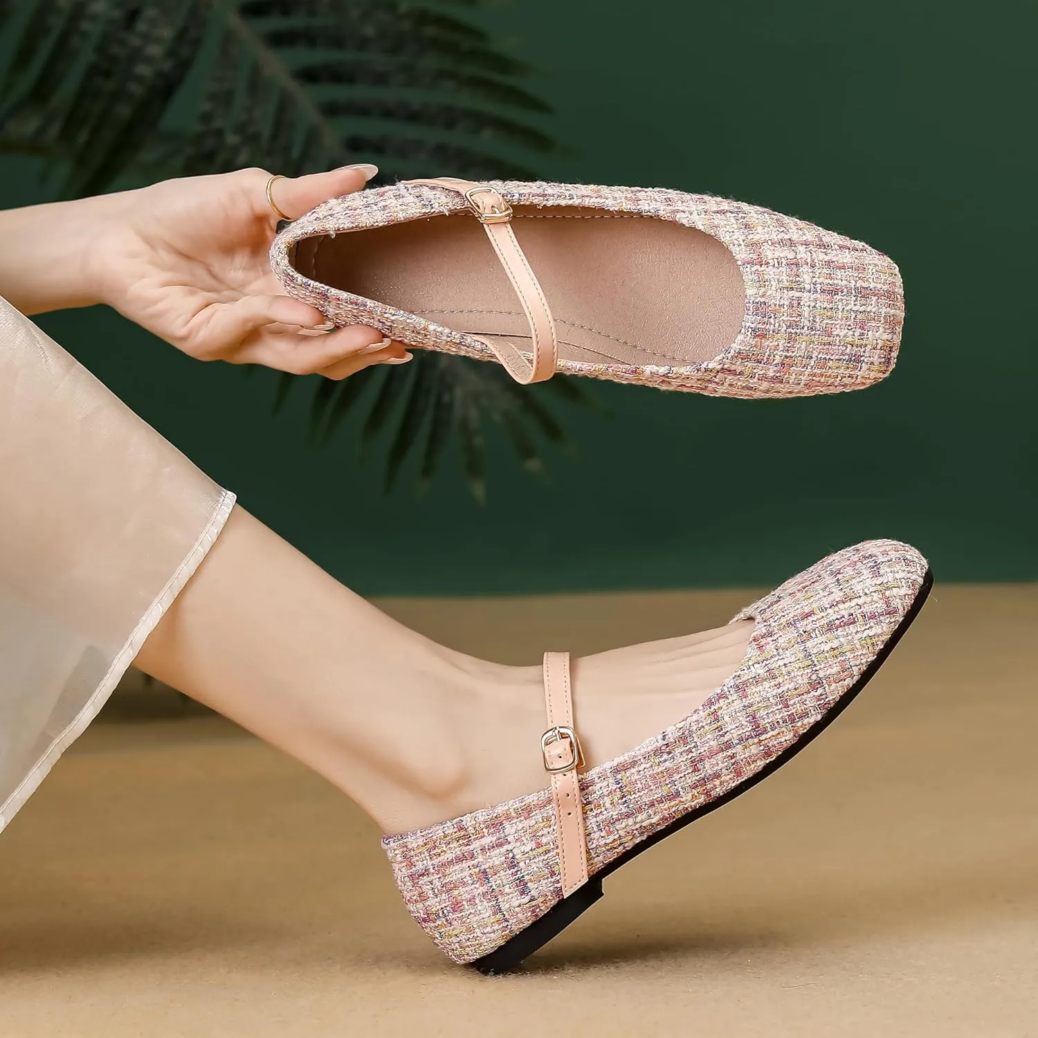 Dear Time Mary Jane Flats for Women Ballets Flats Strap Shoes Dressy Comfortable Square Toe Mary Jane Buckle Flats Shoes