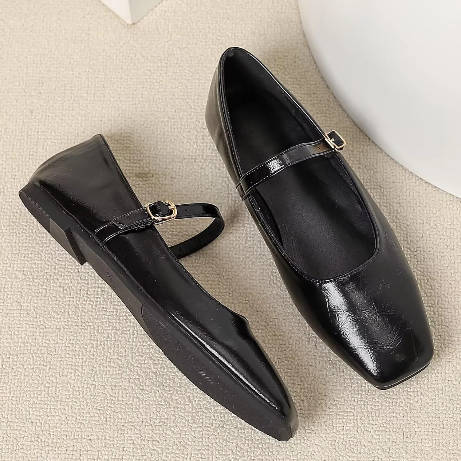 Dear Time Mary Jane Flats for Women Elegant Ballet Flats Strap Shoes Dressy Square Toe Flats Shoes