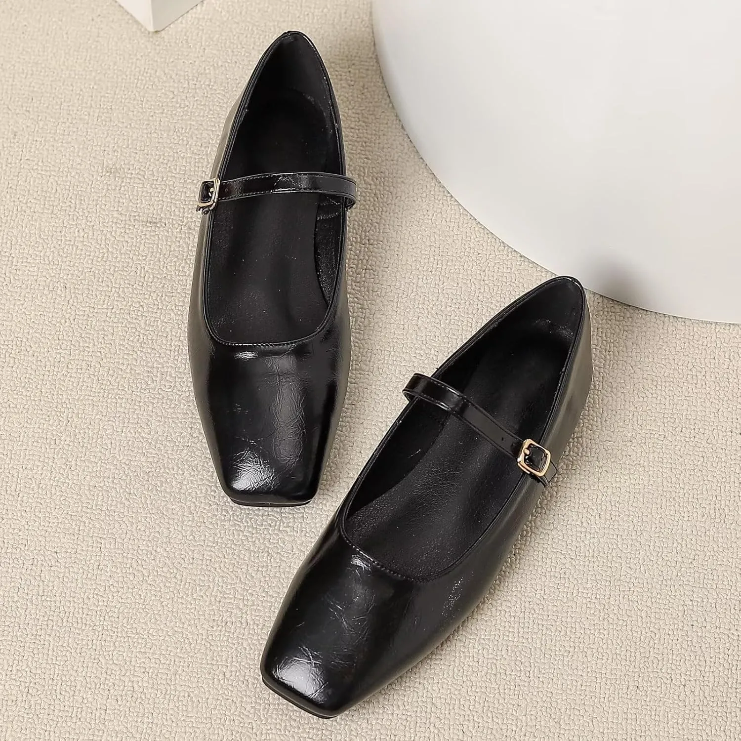 Dear Time Mary Jane Flats for Women Elegant Ballet Flats Strap Shoes Dressy Square Toe Flats Shoes