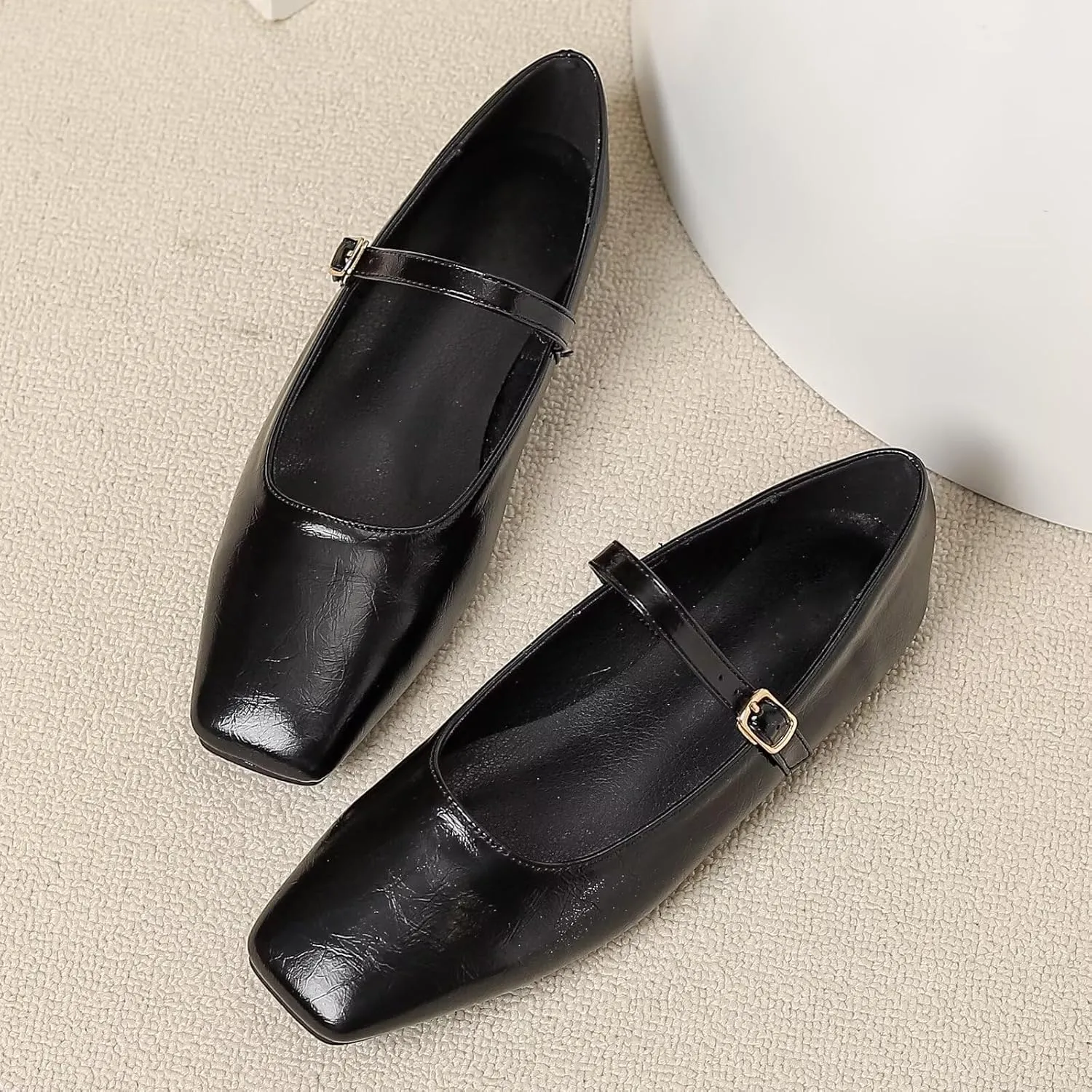 Dear Time Mary Jane Flats for Women Elegant Ballet Flats Strap Shoes Dressy Square Toe Flats Shoes