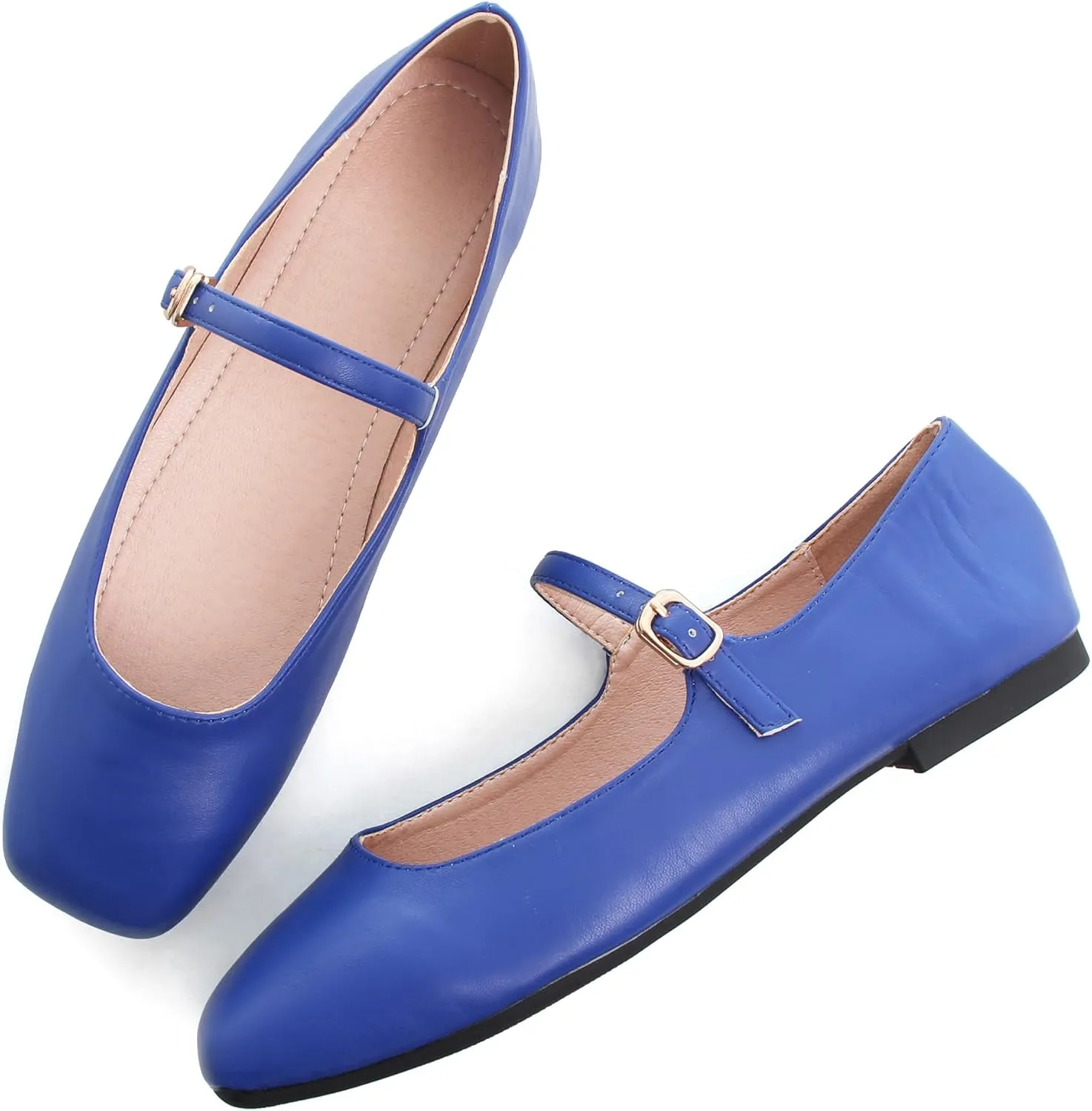 Dear Time Mary Jane Flats for Women Elegant Ballet Flats Strap Shoes Dressy Square Toe Flats Shoes