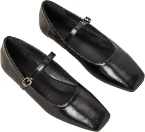 Dear Time Mary Jane Flats for Women Elegant Ballet Flats Strap Shoes Dressy Square Toe Flats Shoes