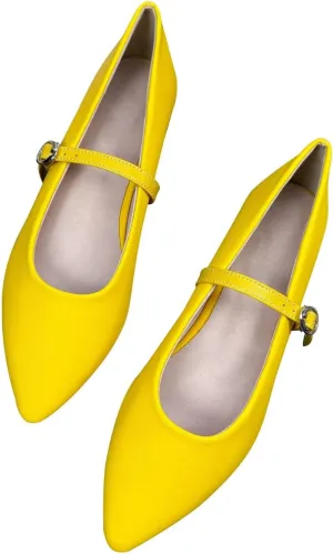 Dear Time Women's Pointed Toe Flats Mary Jane Shoes Adjustable Strap Ballets Vintage Office Work Comfortable Shoes