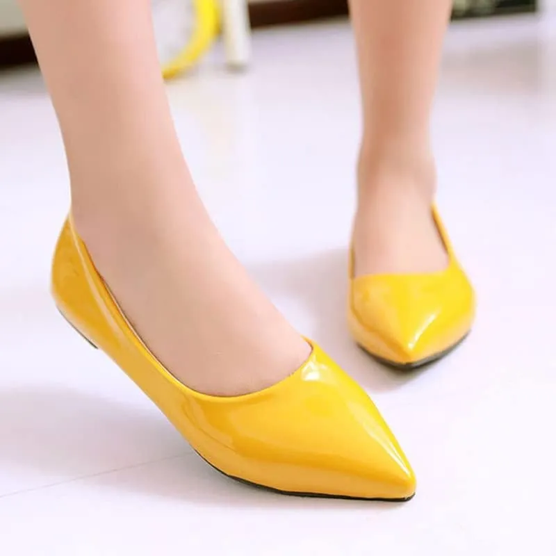 Dear Time Women's Pointy Toe Slip On Candy Color Comfortable Ballets Flats,PU Leather Brief Casual Wedding Flats for Party/Cosplay