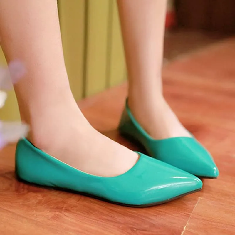 Dear Time Women's Pointy Toe Slip On Candy Color Comfortable Ballets Flats,PU Leather Brief Casual Wedding Flats for Party/Cosplay