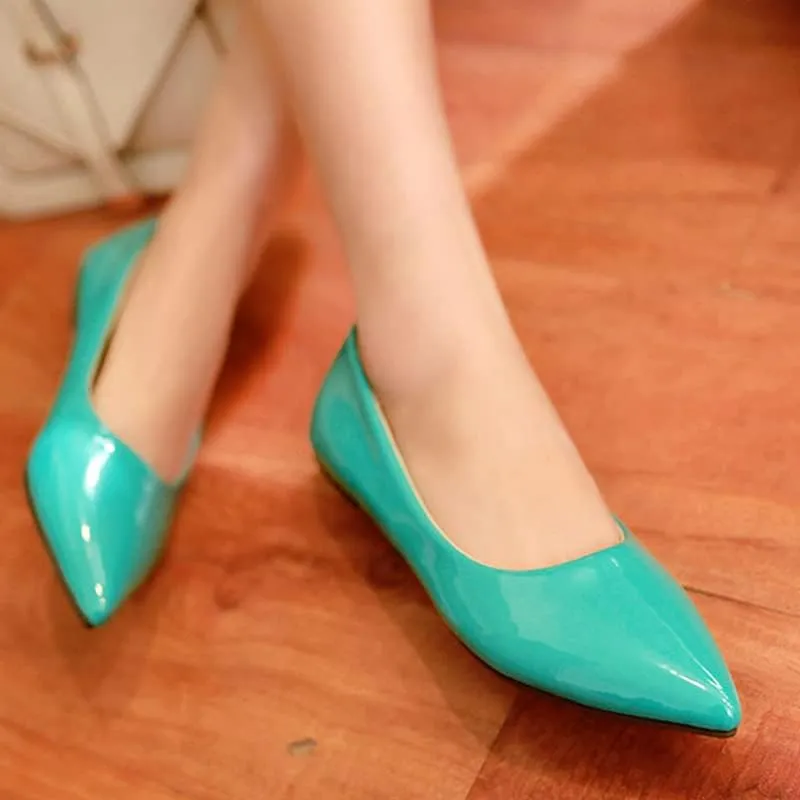 Dear Time Women's Pointy Toe Slip On Candy Color Comfortable Ballets Flats,PU Leather Brief Casual Wedding Flats for Party/Cosplay