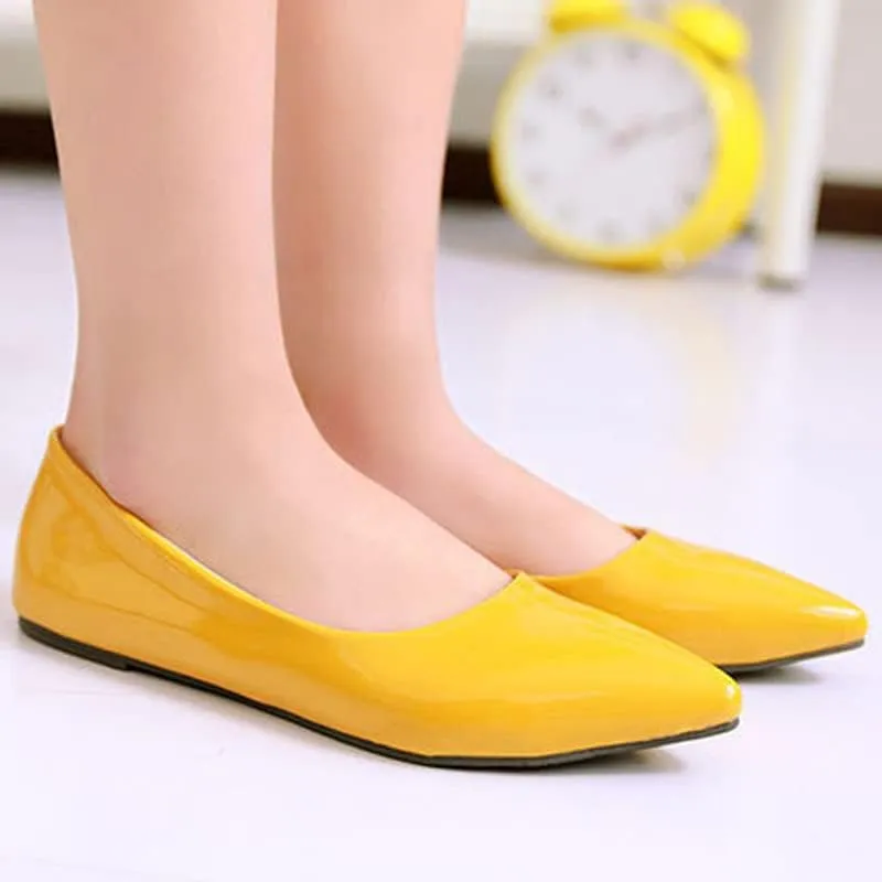 Dear Time Women's Pointy Toe Slip On Candy Color Comfortable Ballets Flats,PU Leather Brief Casual Wedding Flats for Party/Cosplay