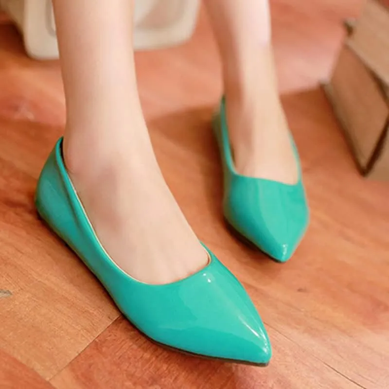 Dear Time Women's Pointy Toe Slip On Candy Color Comfortable Ballets Flats,PU Leather Brief Casual Wedding Flats for Party/Cosplay