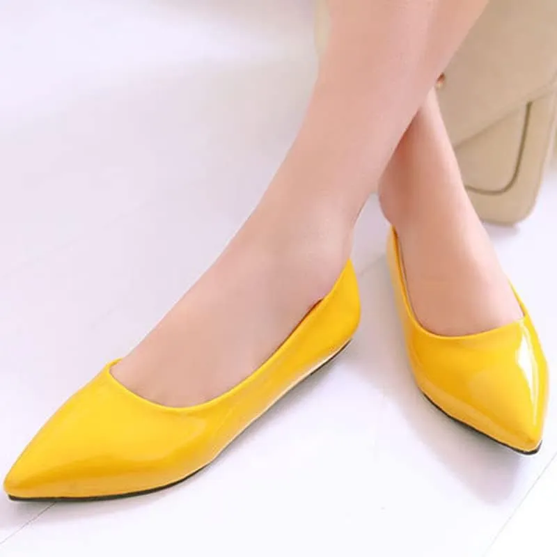 Dear Time Women's Pointy Toe Slip On Candy Color Comfortable Ballets Flats,PU Leather Brief Casual Wedding Flats for Party/Cosplay