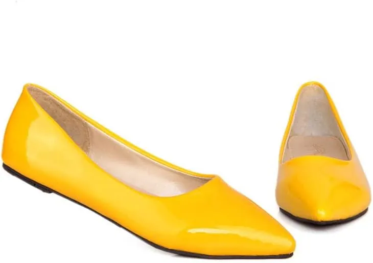 Dear Time Women's Pointy Toe Slip On Candy Color Comfortable Ballets Flats,PU Leather Brief Casual Wedding Flats for Party/Cosplay