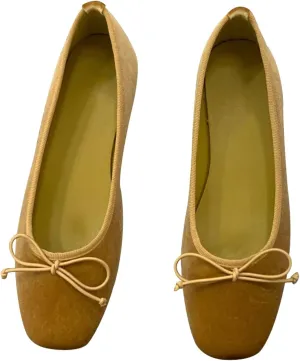 Dear Time Women's Velvet Ballets Bow Flats Dressy Square Toe Flats Shoes Comfortable
