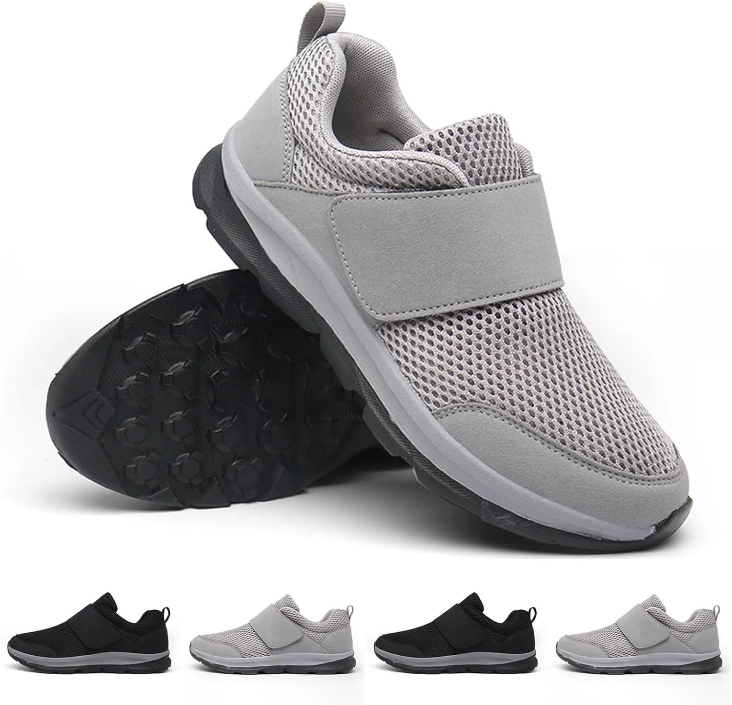 Diabetic Shoes for Men,Men Extra Wide Orthopedic Slip-on Sneakers Shoes,Adjustable Slip On Walking Sneakers for Swollen Feet Plantar Fasciitis,Grey,40EU