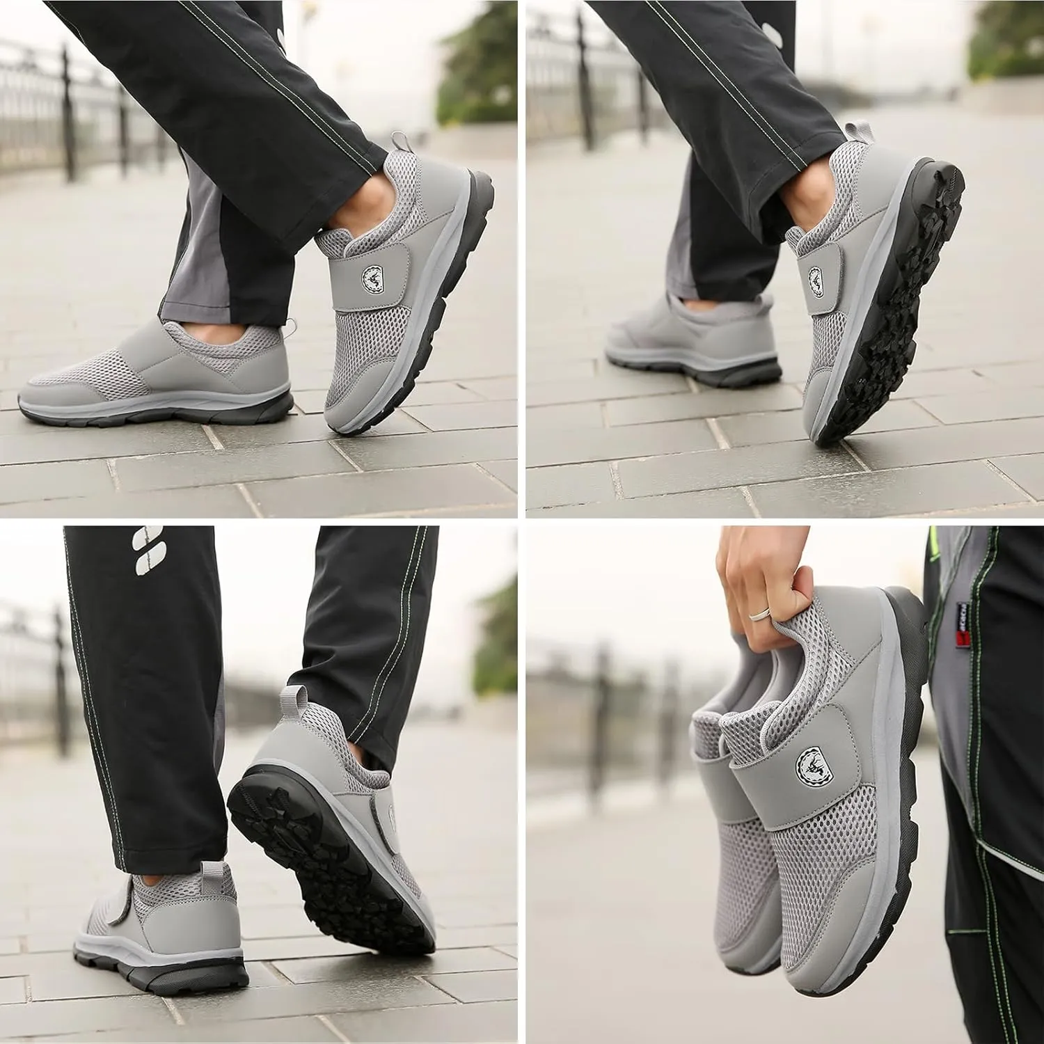 Diabetic Shoes for Men,Men Extra Wide Orthopedic Slip-on Sneakers Shoes,Adjustable Slip On Walking Sneakers for Swollen Feet Plantar Fasciitis,Grey,40EU