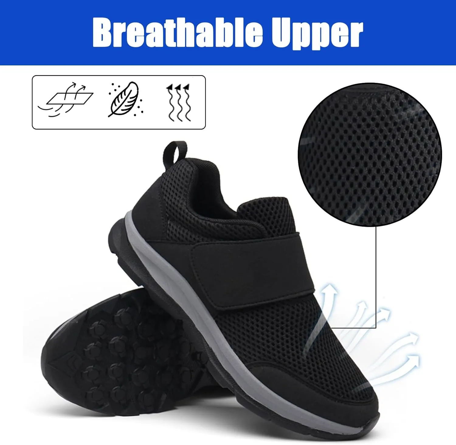 Diabetic Shoes for Men,Men Extra Wide Orthopedic Slip-on Sneakers Shoes,Adjustable Slip On Walking Sneakers for Swollen Feet Plantar Fasciitis,Grey,40EU