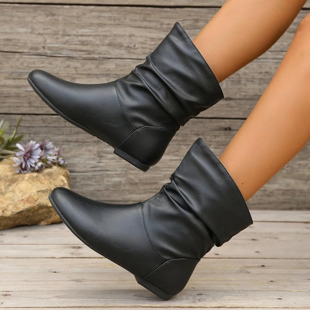 DINTAHA Flat Ankle Boots Women'S Slouch Boots Low Heel Booties Fall Slouchy Boots