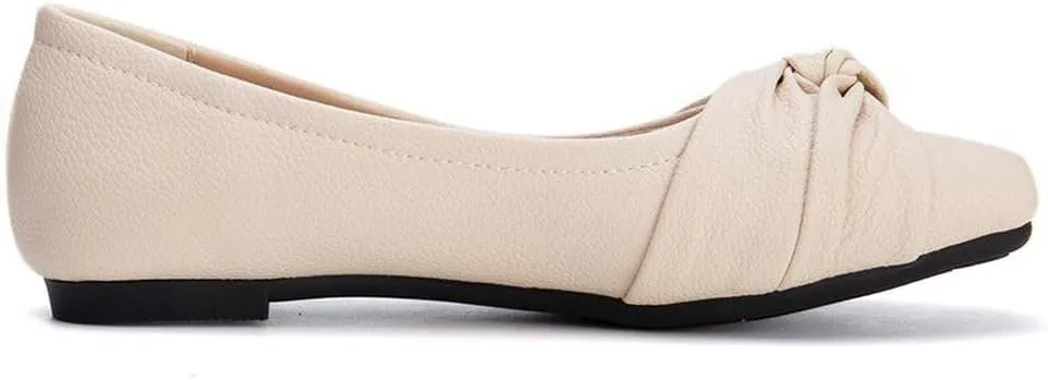 DINTAHA Womens Ballet Flat with Bow,Womens Square Toe Flats,Casual Slip On Work Flat Ballerina Shoes