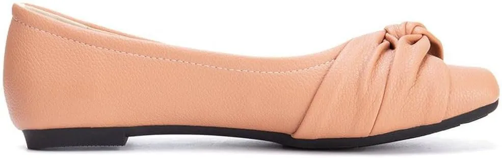 DINTAHA Womens Ballet Flat with Bow,Womens Square Toe Flats,Casual Slip On Work Flat Ballerina Shoes