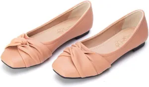DINTAHA Womens Ballet Flat with Bow,Womens Square Toe Flats,Casual Slip On Work Flat Ballerina Shoes