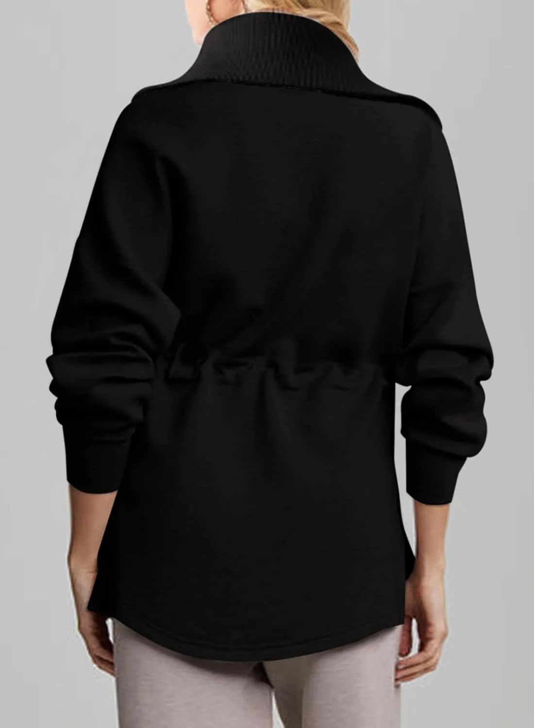 Dokotoo Womens Oversized Sweatshirts Half Zip Drawstring Waist Long Sleeve Side Slits Casual Pullover Sweatshirt Tops