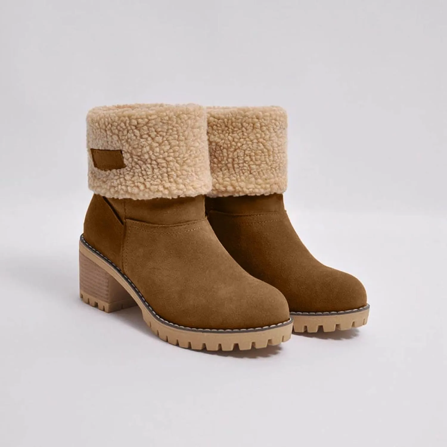 Dotmalls Boots Dotmalls Seniors' Chunky Heel Winter Boots Sherpa Lined Boots Comfortable Slip On Mid Chunky Heel Suede Snow Boots Warm Ankle Boots