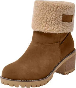 Dotmalls Boots Dotmalls Seniors' Chunky Heel Winter Boots Sherpa Lined Boots Comfortable Slip On Mid Chunky Heel Suede Snow Boots Warm Ankle Boots
