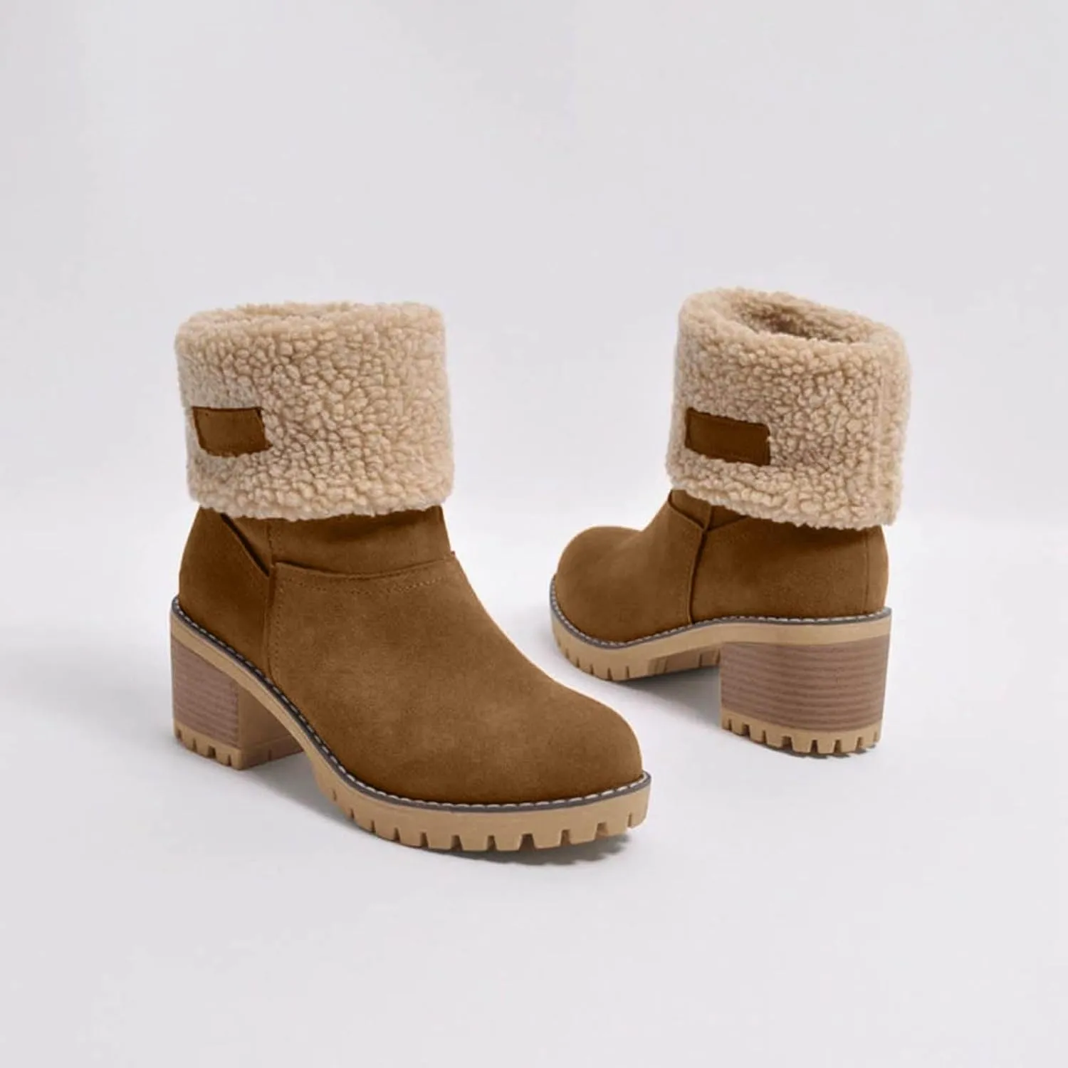 Dotmalls Boots Dotmalls Seniors' Chunky Heel Winter Boots Sherpa Lined Boots Comfortable Slip On Mid Chunky Heel Suede Snow Boots Warm Ankle Boots
