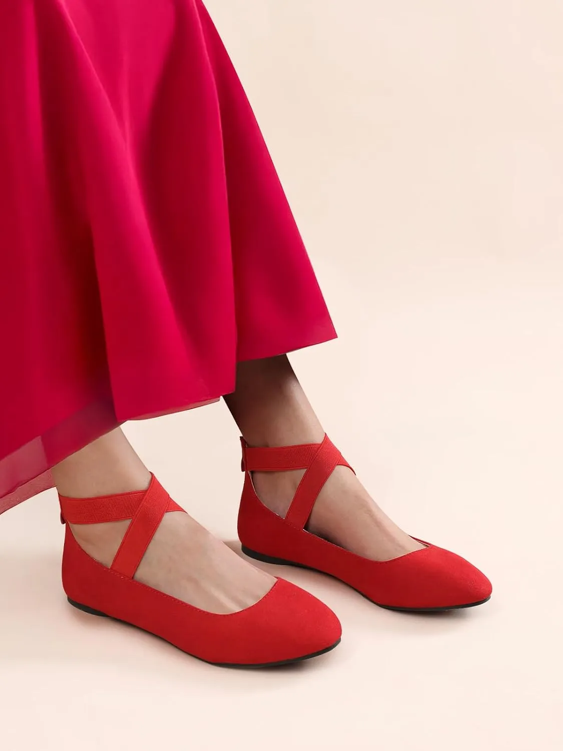 DREAM PAIRS Women's Comfortable Fashion Elastic Ankle Straps Flats Shoes