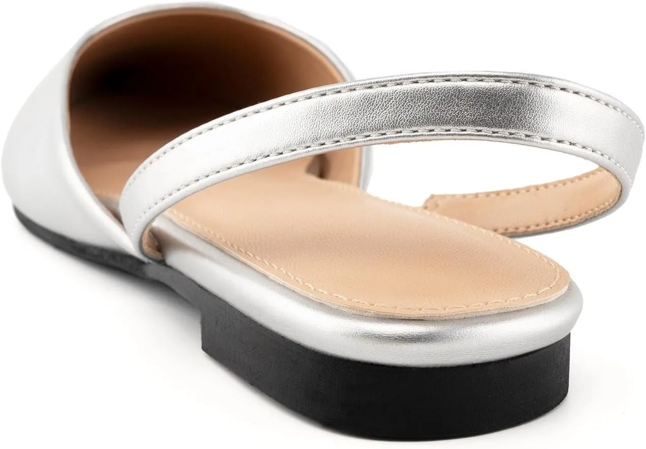 DREAMCIA Slingback Flats for Women, Pointed-Toe Ballet Flats with Buckle Strap for Elegant Women，Classic Low Heel Dress Shoes for Casual Work Office Party
