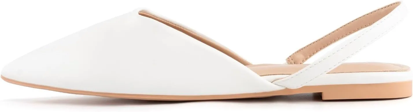 DREAMCIA White Slingback Flats for Women Pointy Toe Flats Slip On