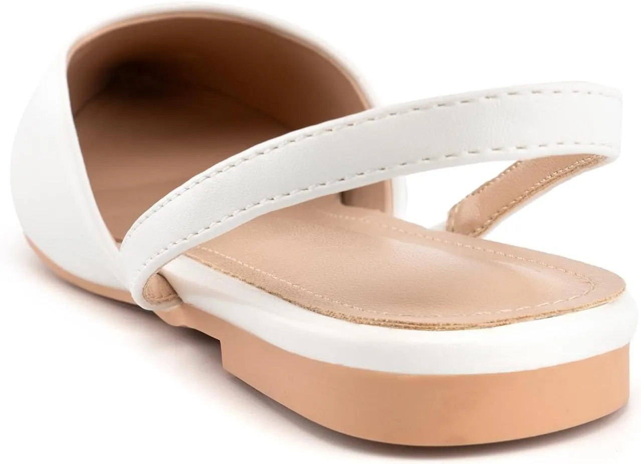DREAMCIA White Slingback Flats for Women Pointy Toe Flats Slip On