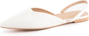 DREAMCIA White Slingback Flats for Women Pointy Toe Flats Slip On