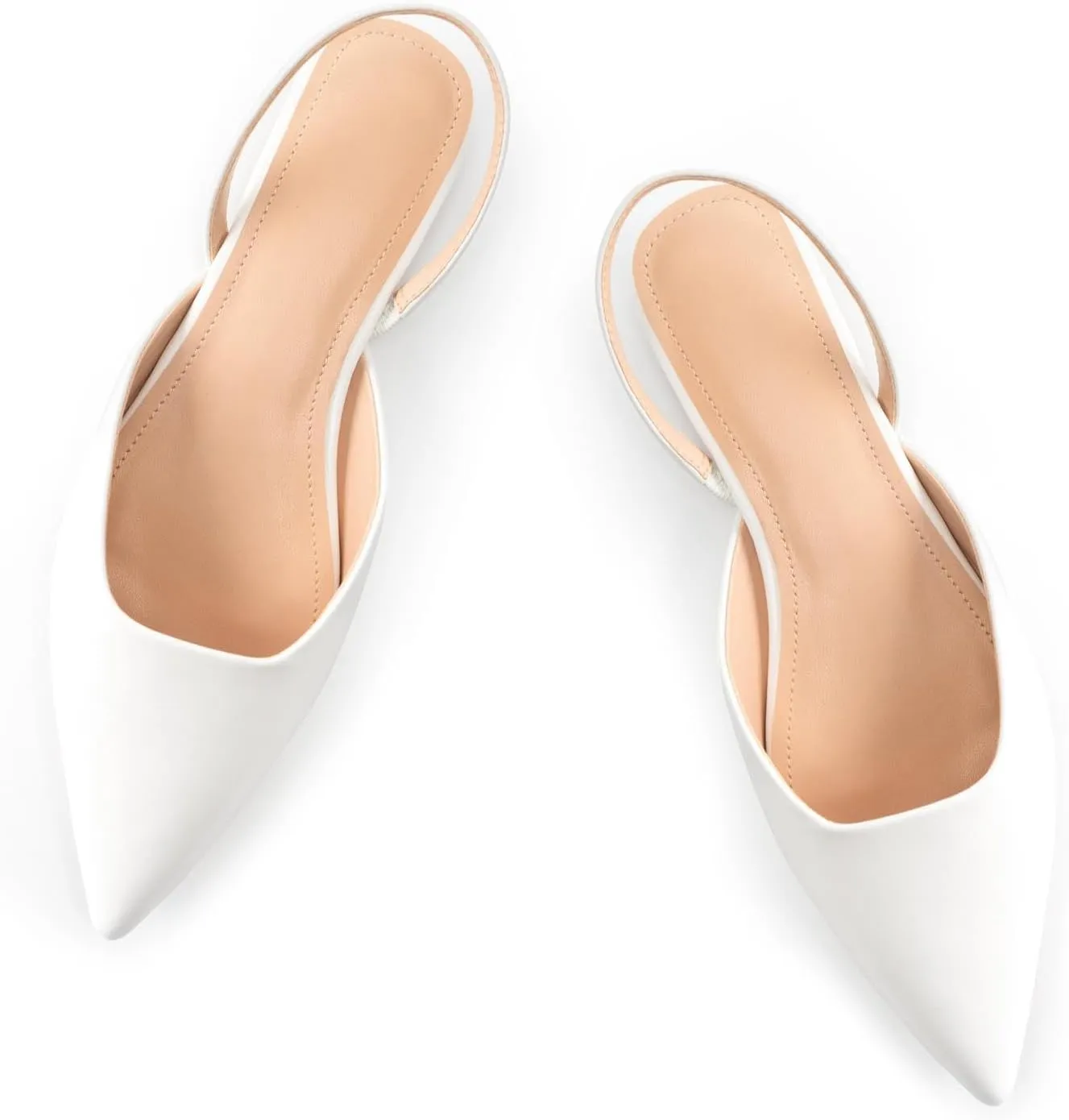 DREAMCIA White Slingback Flats for Women Pointy Toe Flats Slip On