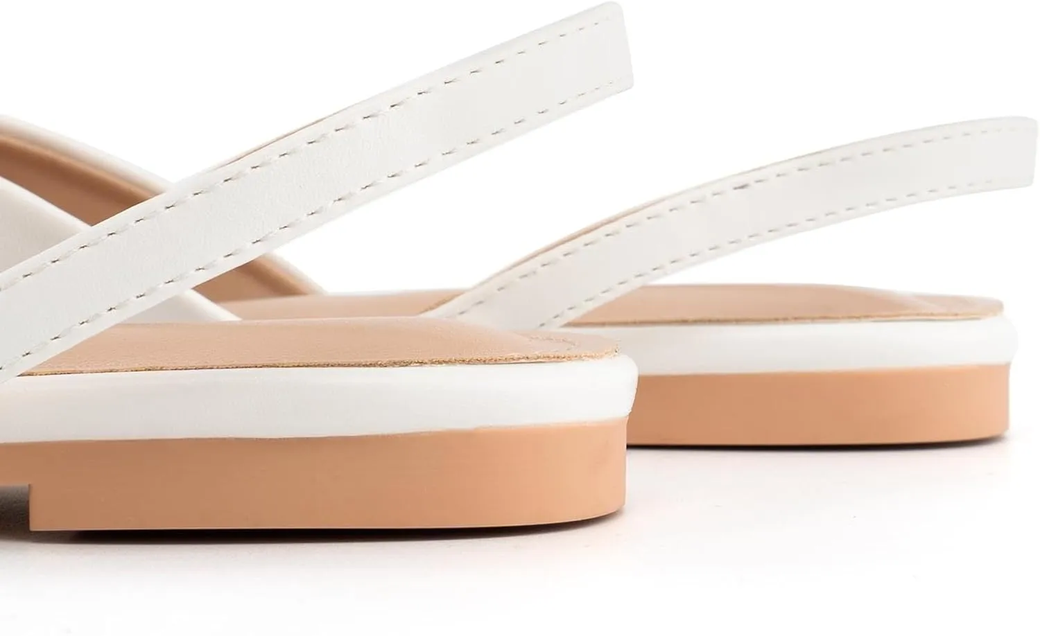 DREAMCIA White Slingback Flats for Women Pointy Toe Flats Slip On