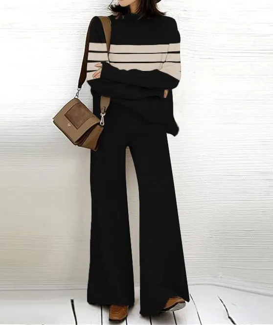 ETCYY NEW Womens Elegant Lounge Sets Knitted Sweatsuit Sets 2 Piece Outfits with Sweater Tops and Wide Leg Sweatpants