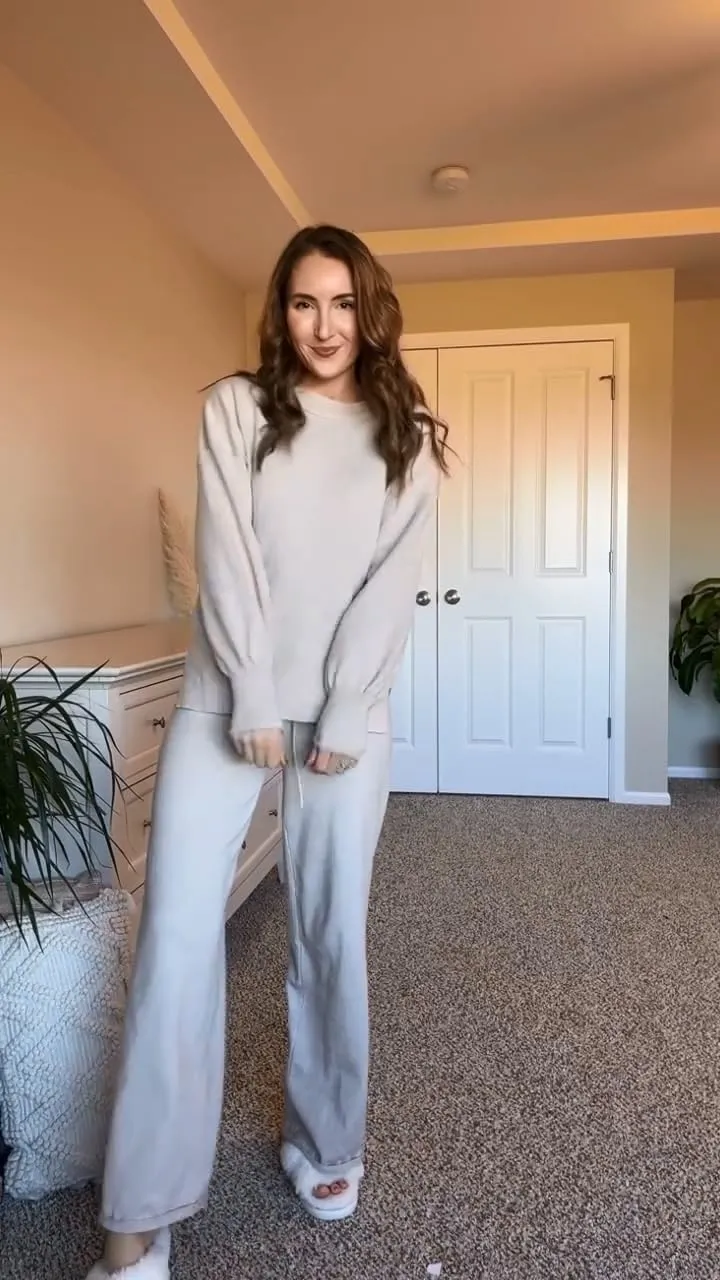 ETCYY NEW Womens Elegant Lounge Sets Knitted Sweatsuit Sets 2 Piece Outfits with Sweater Tops and Wide Leg Sweatpants