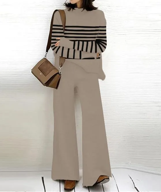 ETCYY NEW Womens Elegant Lounge Sets Knitted Sweatsuit Sets 2 Piece Outfits with Sweater Tops and Wide Leg Sweatpants