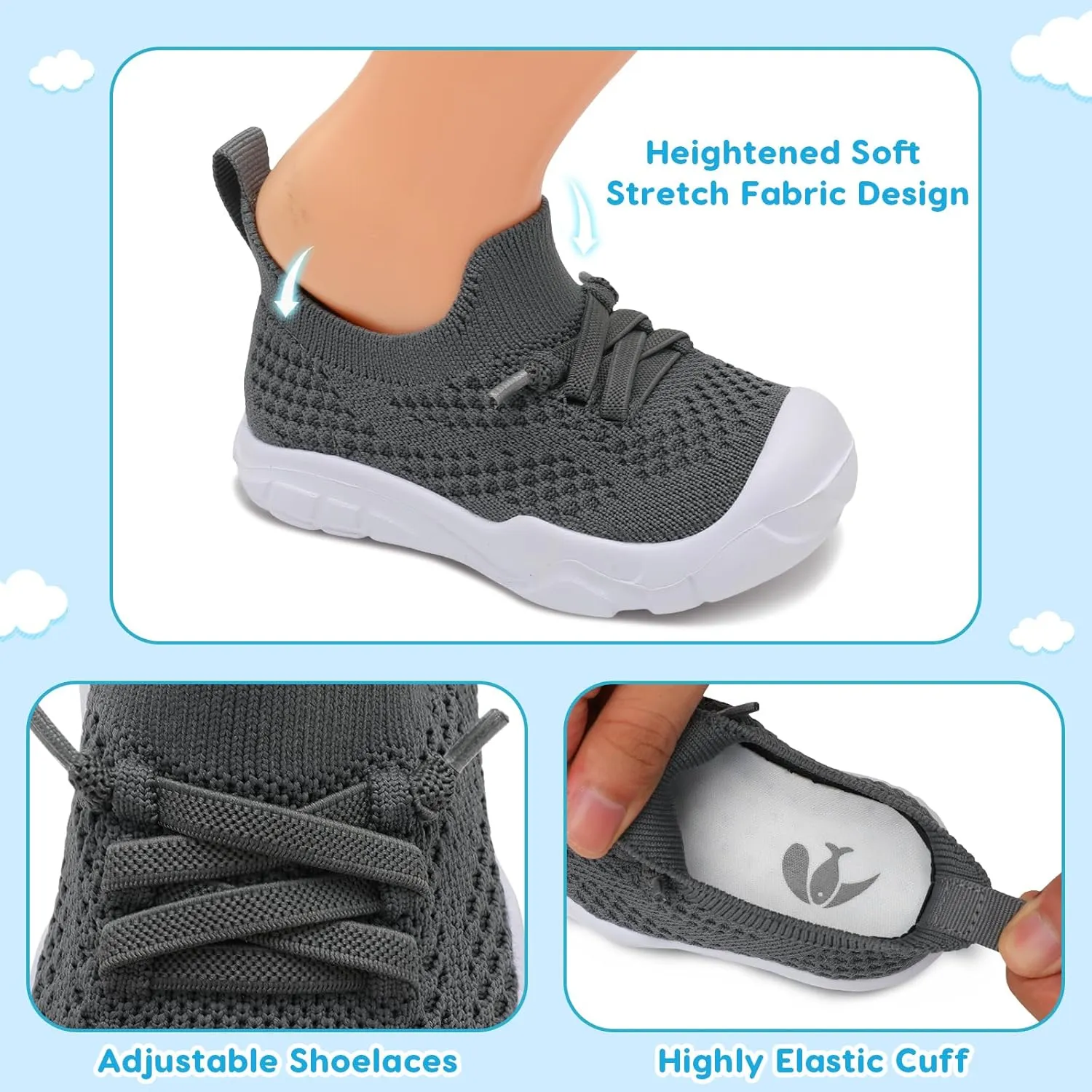 FEETCITY Toddler Sneakers Toddler Walking Shoes Boys Girls Toddler Tennis Shoes Lightweight Brethable Kids Slip On Shoes