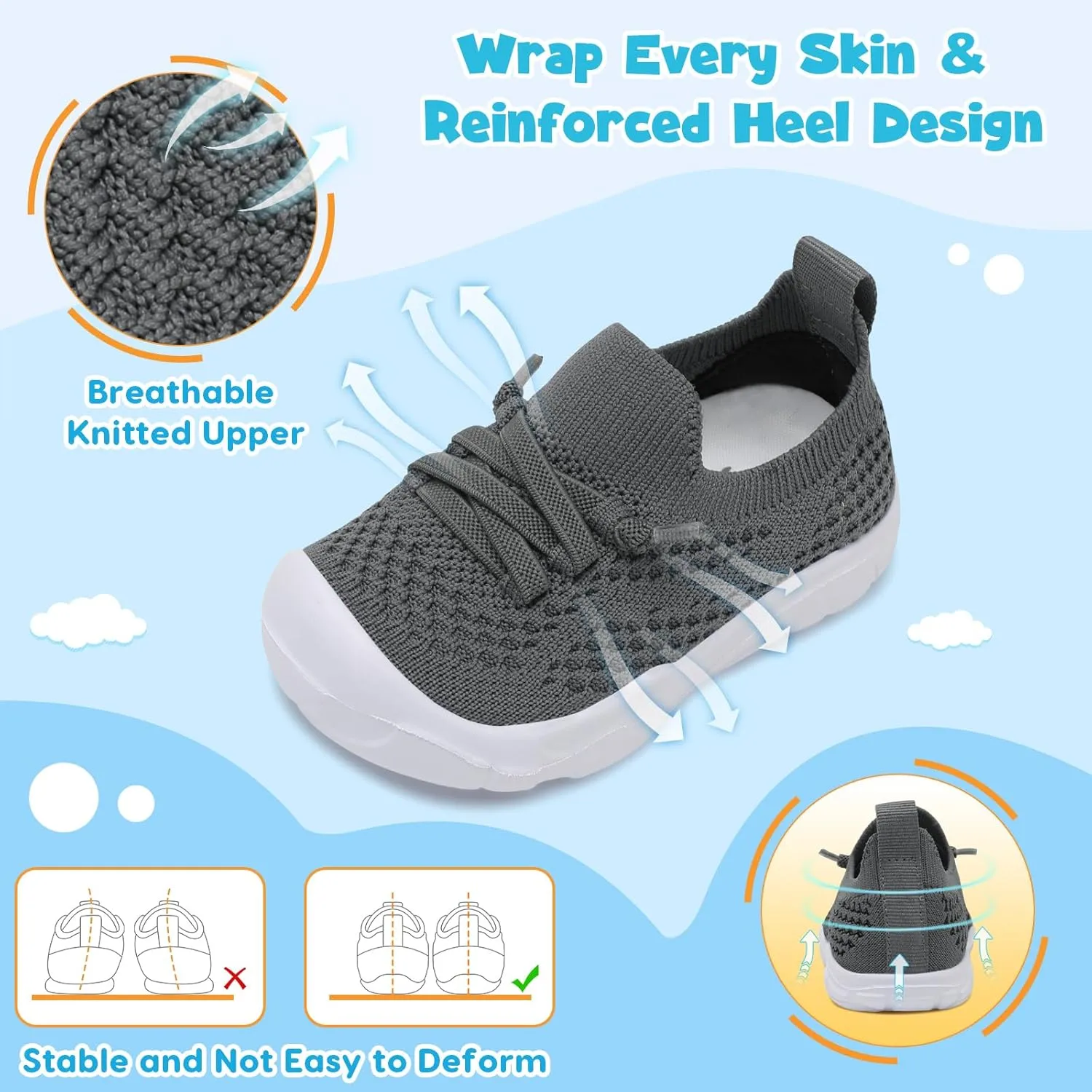 FEETCITY Toddler Sneakers Toddler Walking Shoes Boys Girls Toddler Tennis Shoes Lightweight Brethable Kids Slip On Shoes
